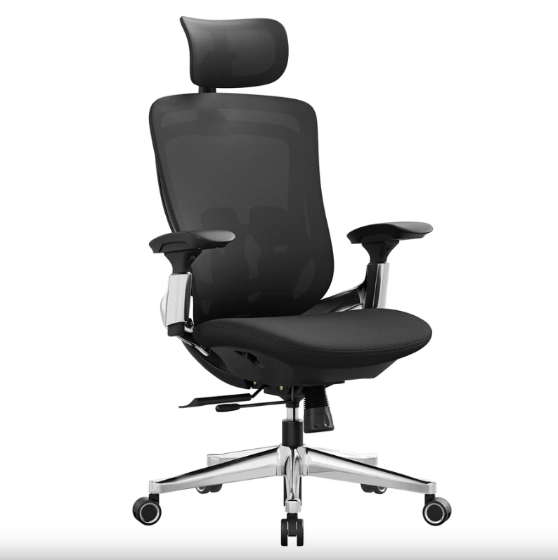 SONGMICS Ergonomikus irodai szék állítható fejtámlával és deréktámaszokkal, 135°-os dőlés, max. 150 kg, 70x70x125 cm, fekete